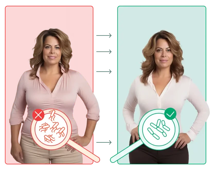 Woman before and after using Bioma Probiotics